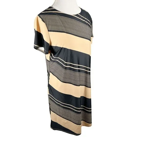 Jude Connally Brown Black Stripe Dress Shift Knee length Resort Travel Size L